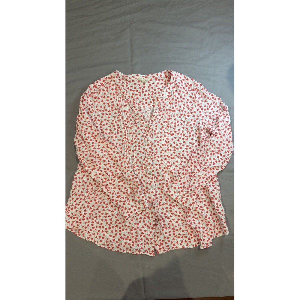 Jane & Delancey Women Tunic Blouse Button Pink Heart Valentine Long Sleeve Large